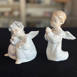 Vintage Lladro Porcelain Angels Pair Angel Thinking and Angel Praying Spain Reti